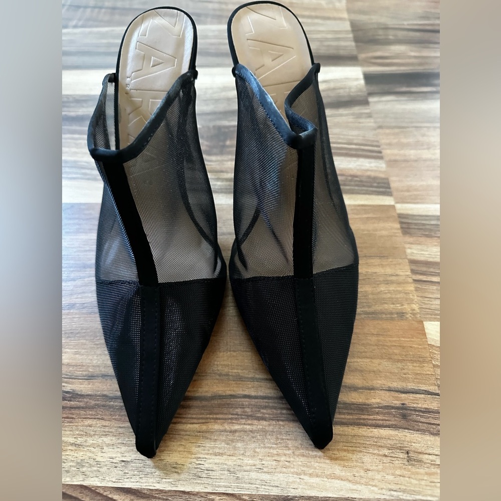 Zara Black Mesh Slide on Heels